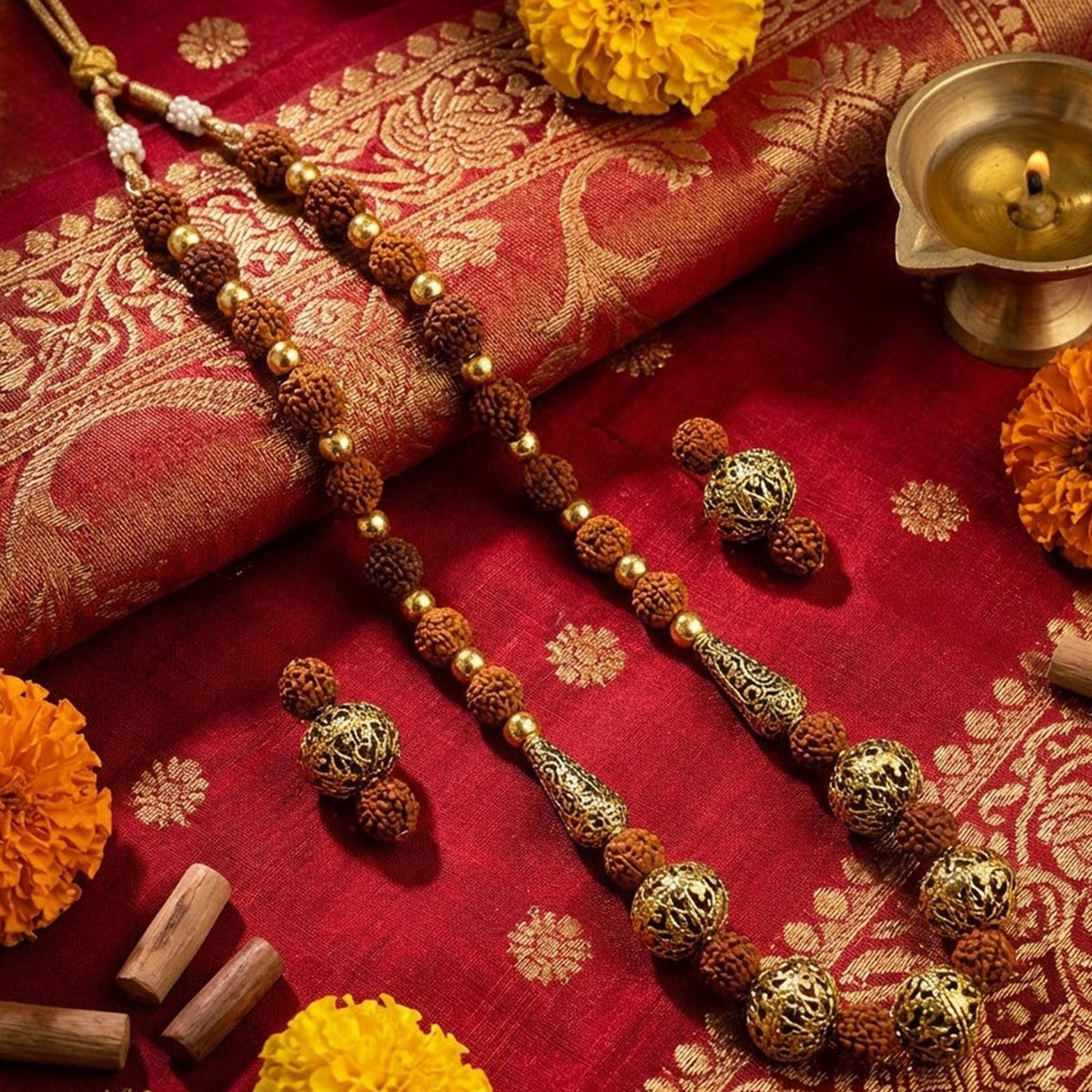 Rudraksha Necklace Set with Earrings