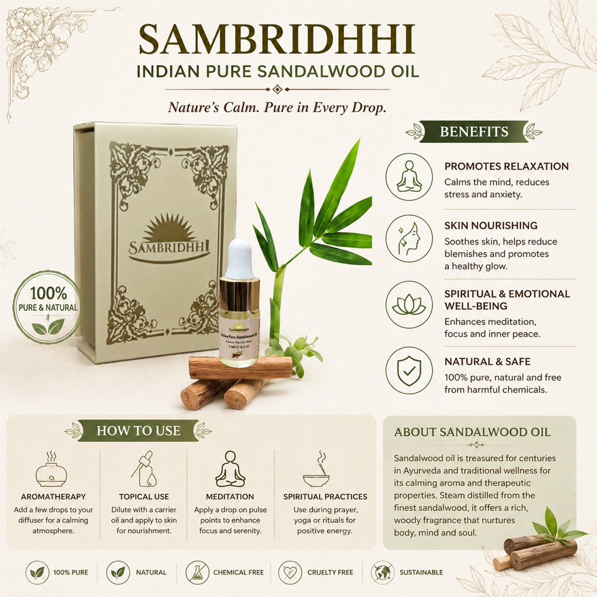 Pure Sandalwood Oil (100% Natural & Ayurvedic Grade)