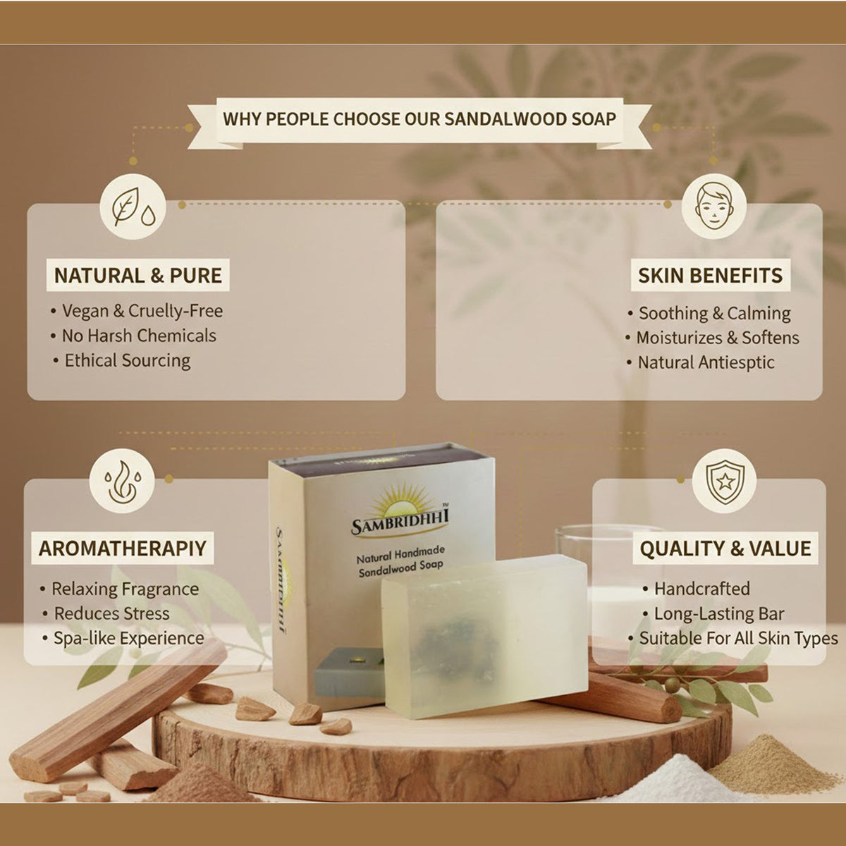 Natural Handcrafted Sandalwood Soap Bar - gentle cleansing handmade soap for daily bath, view 5