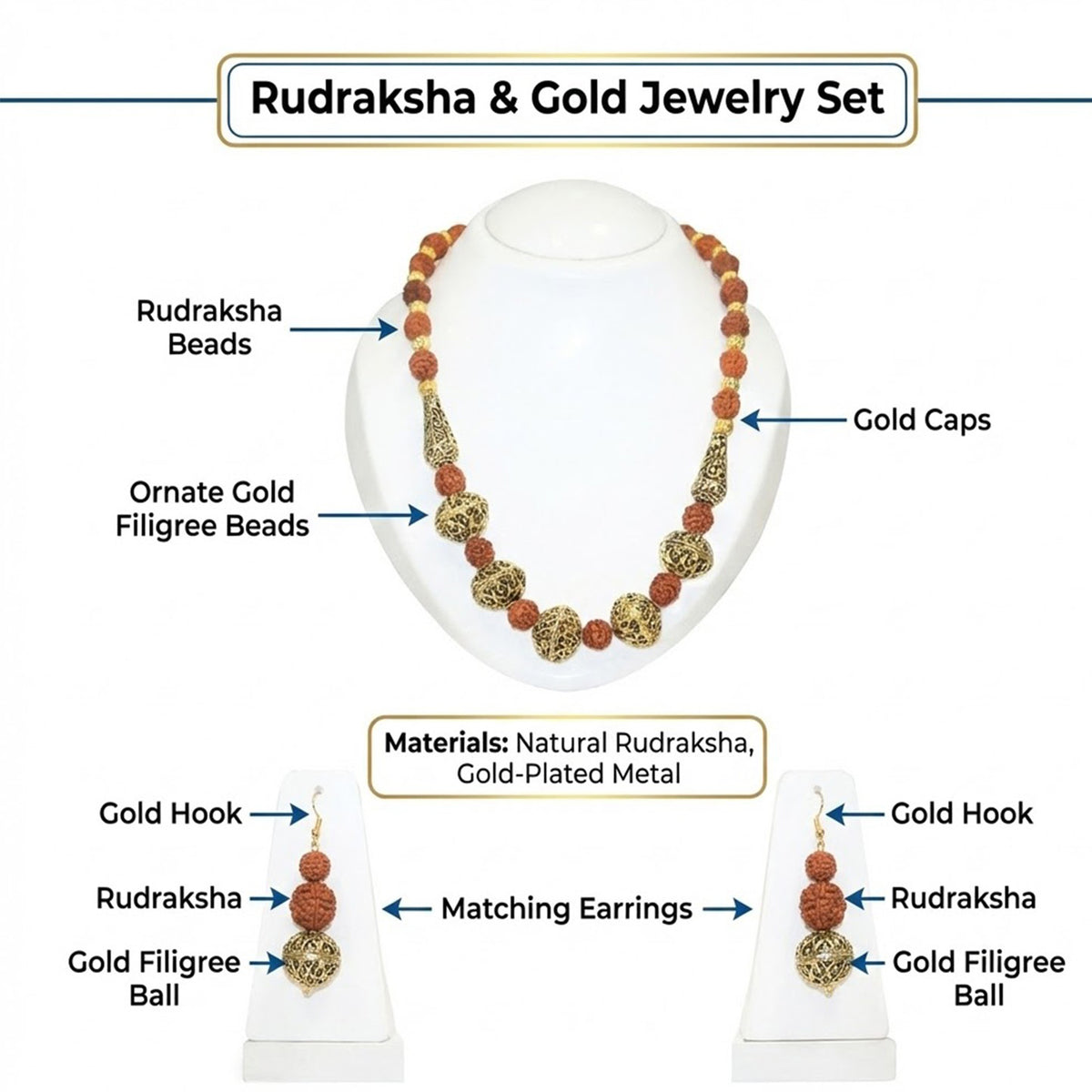 Rudraksha Necklace Set with Earrings