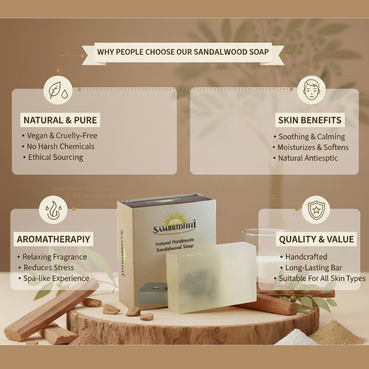 Natural Handcrafted Sandalwood Soap Bar - gentle cleansing handmade soap for daily bath, view 6