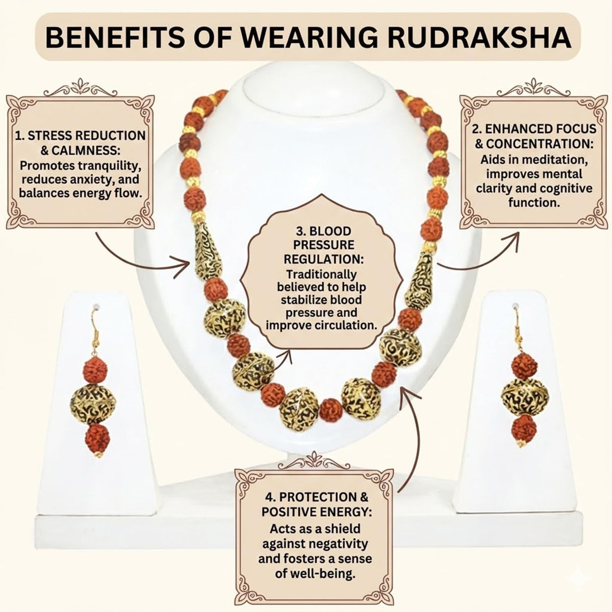 Rudraksha Necklace Set with Earrings